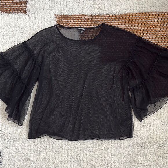Express Black Ruffled Bell Sleeve Blouse - Picture 1 of 8